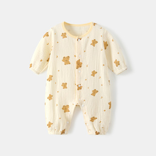 Baby jumpsuit summer long-sleeved thin newborn gauze climbing suit summer baby jumpsuit summer pajamas summer clothing