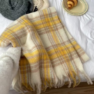 Factory new solid color haze blue scarf women's winter fluffy hair thickened students white students warm scarf