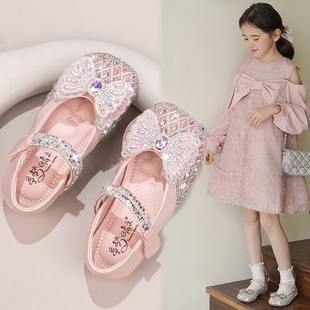 Girls' Shoes Children's Princess Small Leather Shoes 2025 Spring and Autumn New Autumn Baby Crystal Shiny Rhinestone Shoes
