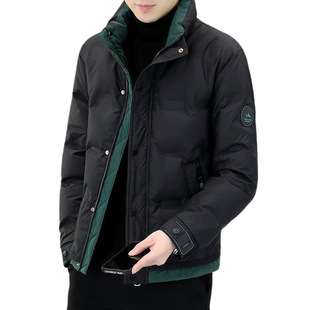 /stand collar down jacket men's warm fashion short color matching down jacket winter coat casual handsome YC