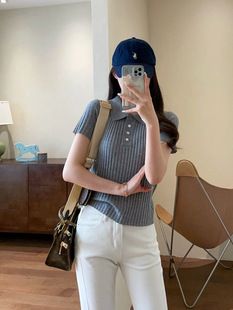Paper Trendy Slim-fit Slimming Short-sleeved Polo Shirt Short Dopamine Knitted T-shirt Women's 2025 Summer PO313A