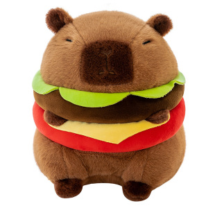 Ugly Cute Capibala Doll Hamburger Capybara Cute Plush Toy Maillard Style Pillow Doll Birthday Gift