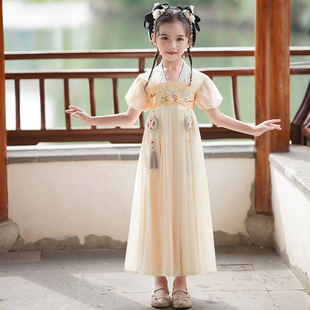 New Girls' Hanfu Super Fairy dress Summer Children's Embroidered Skirt Long Short-sleeved Chinese Style Tang Suit