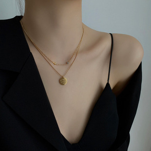 Titanium Steel Necklace Women's Small New Fashionable Necklace Chain Women's Small Design Double Layer Round Brand Simple Cross Clavicle Chain