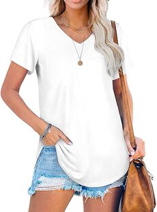 2022eBay Amazon wish summer European and American V-neck knitted solid color top large size loose short sleeve T-shirt women's clothing