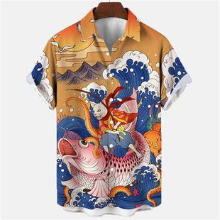 2024 Cross Border 3D Myth Retro Animal Men Hawaiian Shirt Lel Men Shirt Source Factory