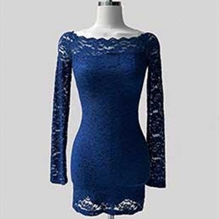 South Korea Autumn New Shoulder Tight Lace Bag Hip Tight Sexy Figure Long Sleeve Royal Sister Style dress