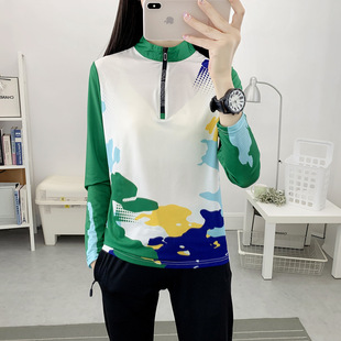 Women's Outdoor Camouflage Sports Collar Long Sleeve Autumn Mesh Ice Silk Quick-drying Casual Fashion Running Breathable Top