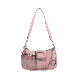 2025 New Ins Style Niche Texturing Love Butterfly Brooch Underarm Bag Hot Girl Motorcycle Baguette Crossbody Bag for Women