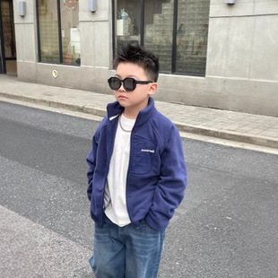 Children's coat 2024 autumn and winter large children's color double-sided polar fleece padded boys and girls small stand-up collar fleece-lined coat