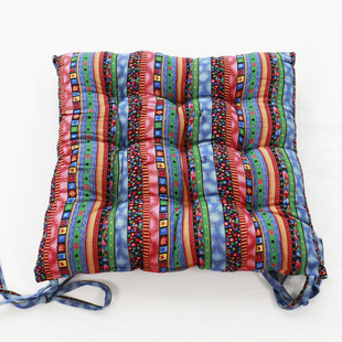 Square Cushion Chair Cushion Bench Chair Cushion Cotton and Linen Ethnic Style Thickened Cushion Dormitory Stool Strap Cotton Cushion