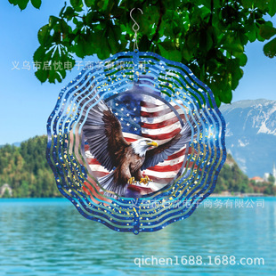 Cross-border New Independence Day American Logo 3D Metal Wind Turning Bell Bald Eagle Courtyard Garden Hanging Decorations