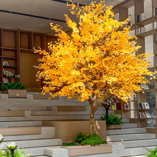 Simulation Ginkgo Tree Yellow Fake Tree Indoor and Outdoor New Year Window Soft Decoration Green Plant Real Tree Decoration Hotel Decoration