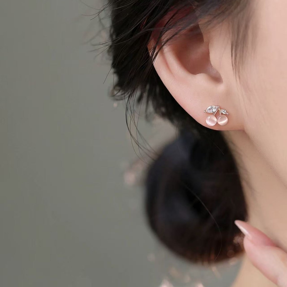 925 Silver Needle Cat's Eye Stone Cherry Earrings for Women 2026 New Popular Niche Design Earrings Light Luxury Earrings
