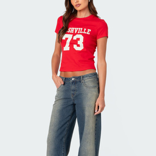 Cross-border Short Slim-fit Letter Print European and American Top Y2K Women's Summer New T-shirt Navel Dress Street Top