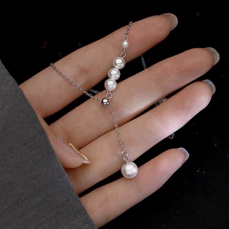 Titanium Steel Non-Fading Accessible Luxury Niche Pearl Necklace Jewelry Women's Autumn and Winter Versatile Exquisite Beaded Clavicle Chain Sweater Chain