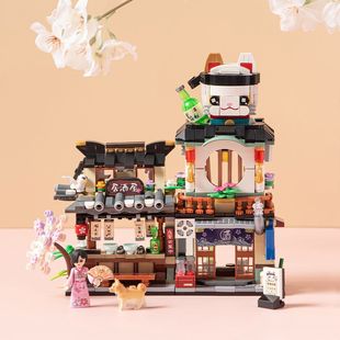 Street View Octopus Burning Ice Shop Mini Small Particle Building Blocks Assembled Toys Educational Boys and Girls Children Adult Gifts