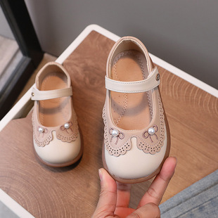 Children's leather shoes 2024 spring and autumn baby princess shoes embroidered Pearl single shoes all-match children's shoes non-slip soft surface children's shoes