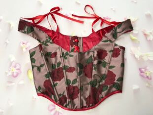 Short off-the-shoulder top with side zipper light luxury Rose back strap adjustment