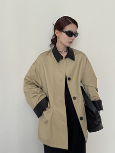 [Ben Chu] Lyocell trench coat women's 2024 early autumn new Korean stitching contrast color loose long coat