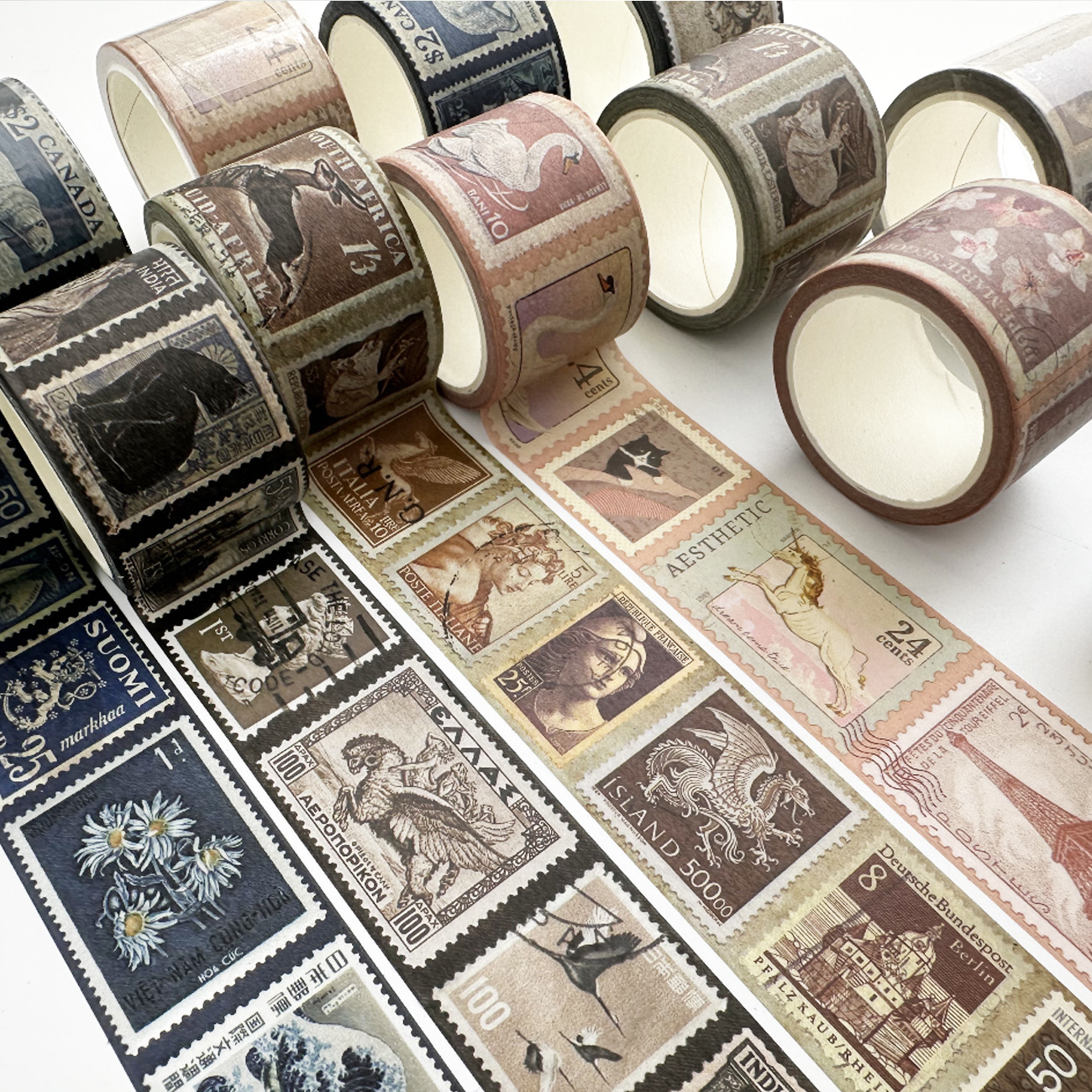 Stamp series journal tape, vintage style washi tape, classical decorative material, journal sticker tape