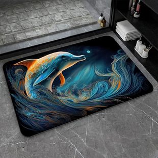 Abstract Animal Dolphin Art Non-slip Toilet Floor Mat Super Absorbent Quick Dry Bathroom Door Kitchen Door Mat