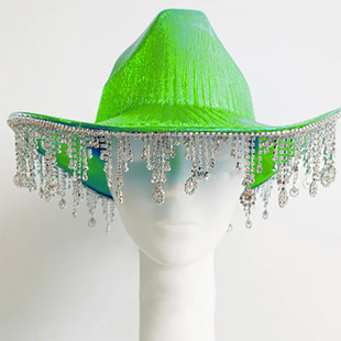 Western Diamond Tassel Fantasy Cowboy Hat Carnival Party Colorful Tassel Hat Brim Holographic Fluorescent Cowboy Hat