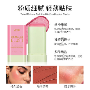 Cross-border VIBELY three-color blush stick matte low saturation natural nude makeup multi-use solid rouge blush cream portable