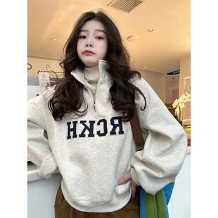 Half-zipper stand collar sweater women's spring and autumn thin 2025 new relaxed-fit lazy style short top