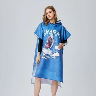 Wholesale Wearing Hooded Beach Towel Changing Cloak Swimming Quick-drying Bathrobe Women's Absorbent Sunscreen Digital Printing