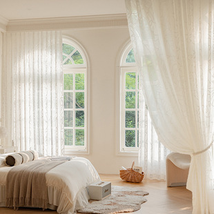 Texture transparent and opaque living room bedroom balcony window screen simple thickened embossed jacquard cut velvet French light