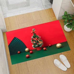 Red Christmas Mat Santa Claus Christmas Tree Coral Fleece Entry Bar Home Floor Mat