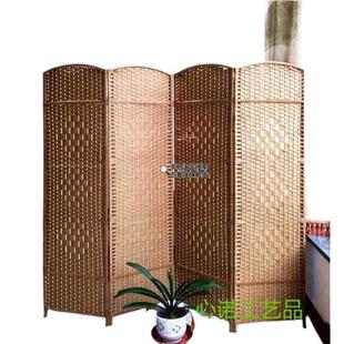 Straw Rattan Screen Handmade Folding Partition Solid Wood Fashion Hotel Entrance Living Room Bedroom Mobile Folding Screen Simple