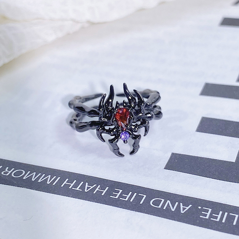 Dark Series Personalized Trendy Cool Heart Open Ring Asymmetrical Zircon Punk Retro High-End Ring for Women