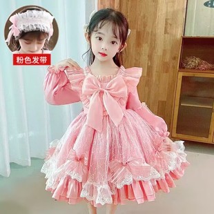 Girls' Summer and Autumn Lolita Children's Love Lace Western Style Tutu Dress Barbie Princess Style Little Lori Princess Dress