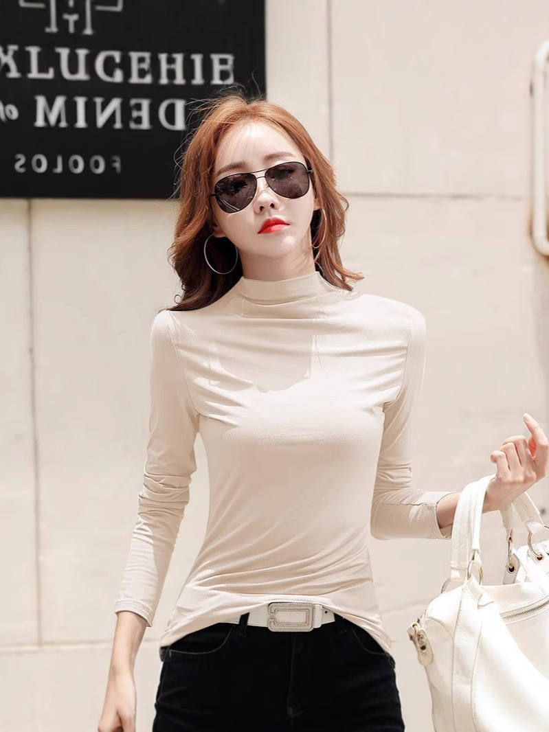 여성용 모달 하프 터틀넥 베이스 레이어 셔츠 2026 가을 겨울 정장 이너웨어 다용도 슬림핏 긴팔 상의 초봄 스타일
