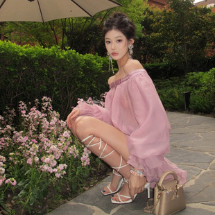 French style off-shoulder bubble skirt tube top design sense puffy pants skirt long sleeve jumpsuit skirt 2025ss summer new