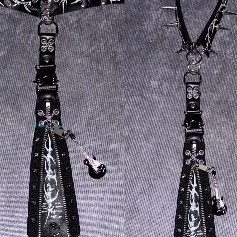 Functional Deconstruction | Heavy-Duty Hand-Painted Rivet Zipper Gothic-Style Belt-Style Tie