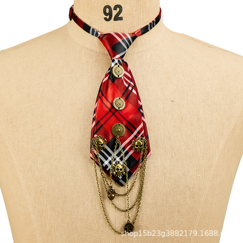 Punk Retro Tie Choker Punk Black and Red Plaid Rock Style Accessories Gear Chain Y2K Tie