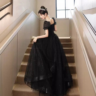 Black evening dress 2024 New banquet elegant high-grade light luxury niche host high-end adult gift for women