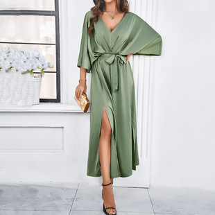 Women's clothing 2024 spring and summer elegant V-neck loose dress