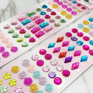 Children's Diamond Stickers Kindergarten DIY Handmade Self-adhesive Acrylic Rose Flower Multi-shape Crystal Stickers
