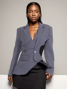 2024 New Fashion Elegant V-neck Hollow-out Design Sense Slim-fit Asymmetrical Hem Long Sleeve Small Suit Jacket for Women