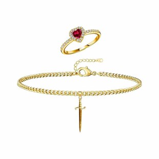 Amazon new red crystal love hollow ring stainless steel laminated sword heart pendant bracelet wholesale
