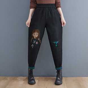 Real Shot Limited Price Autumn and Winter New plus size Embroidered Loose Washed Jeans Women