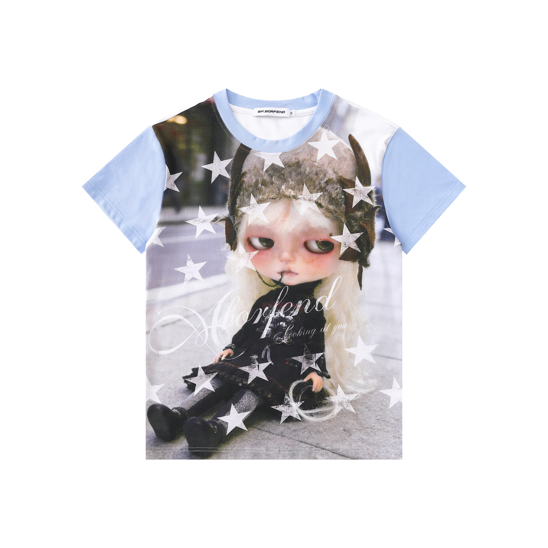 Tjc> American Retro Subculture Y2K Style Regular Shoulder Doll Print Short-Sleeve T-Shirt, Loose Fit, Slimming Top, Direct Wholesale