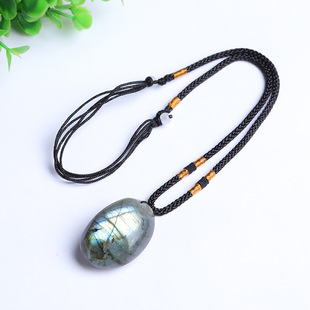 Spot Wholesale natural Moonstone pull feldspar blue moonlight raw stone woven pendant necklace hand woven