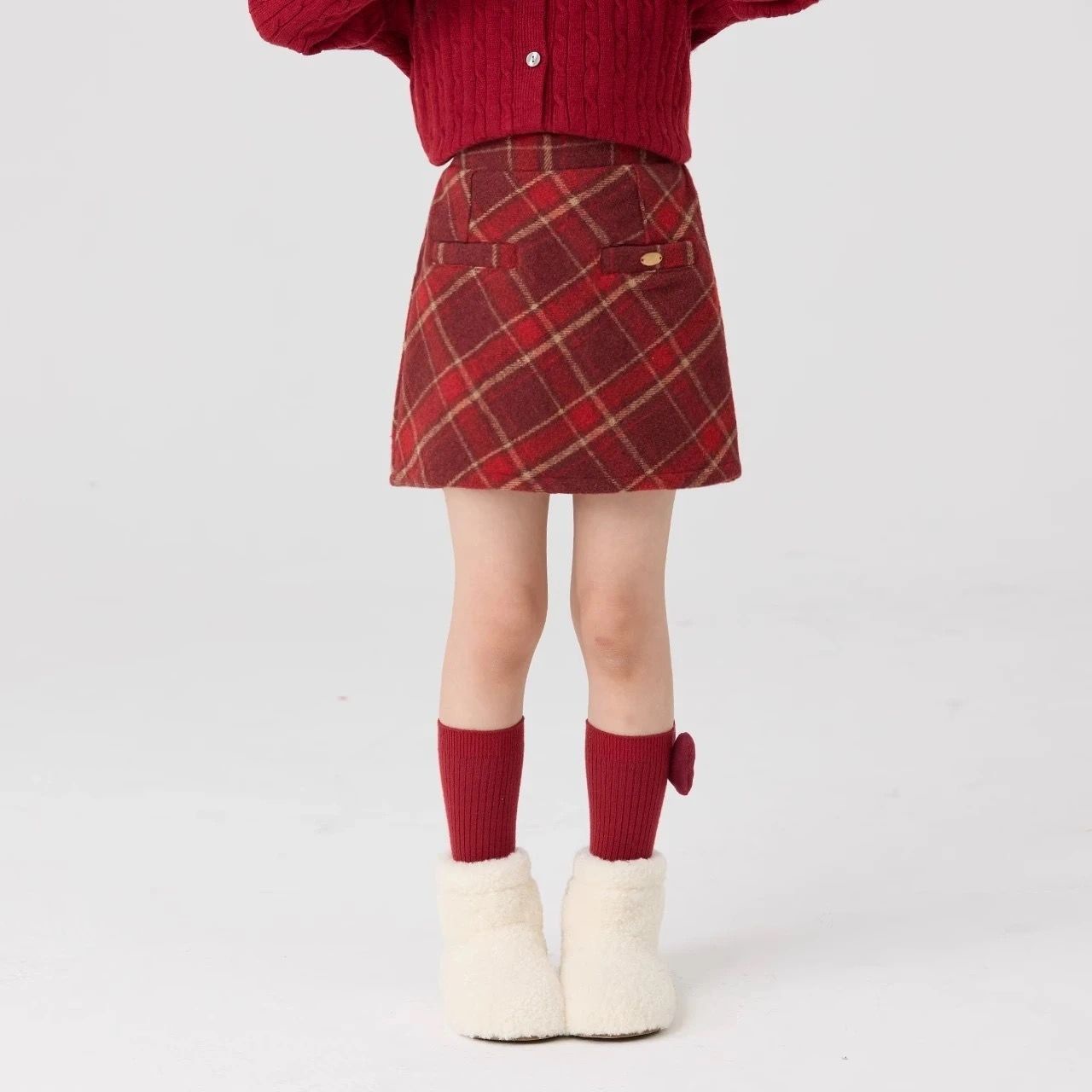 Girls' Woolen Skirts, Autumn and Winter Kidsren's Red Skirts, Girls' Short Skirts, Stylish Winter Clothes, Big Kidsren's Jk Pleated Skirts