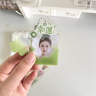 2 Inch ID Card Holder Original PVC Four-leaf Clover Cute Green Storage Card Holder Star-chasing Display Ins Pendant