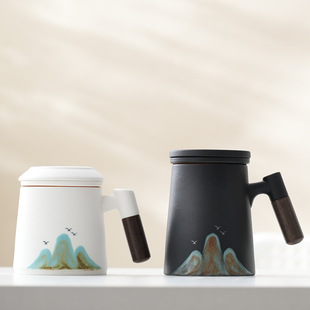 Company Gift Box Ceramic Mug with Lid with Filter Cup Office Tea Cup Tea Separation Engraving